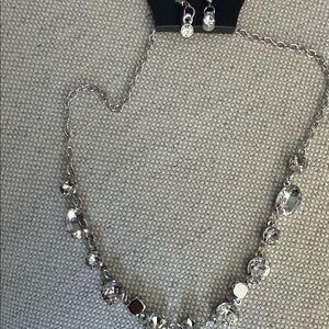 Paparazzi Silver Crystal Statement Necklace & Earing Set- Sparkling Clear Stones